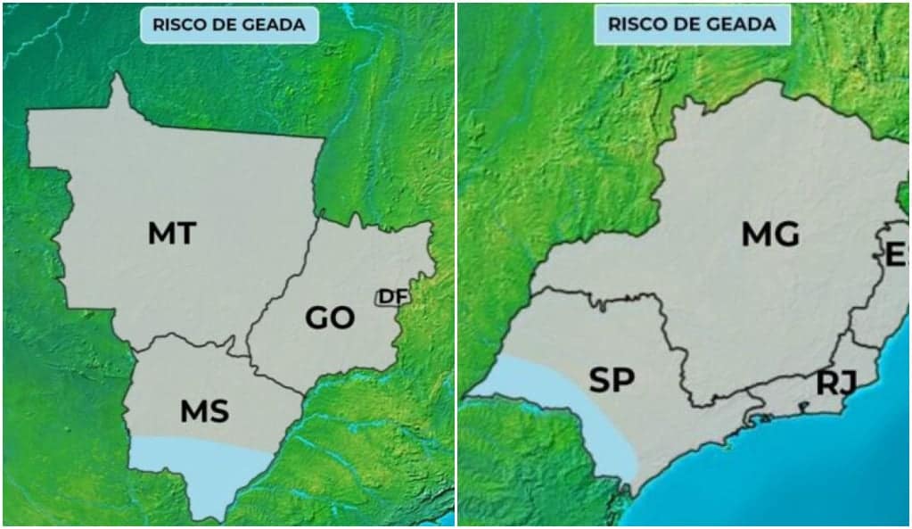 Risco de geada em MS e SP