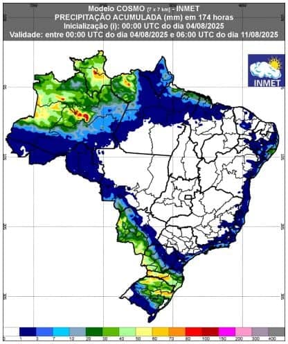 mapa de chuva - 04 a 11 de agosto