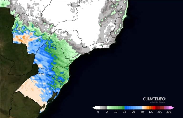mapa de chuva no Sul do país