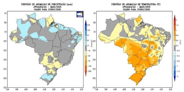 Previsão de chuva e temperaturas para junho - INMET